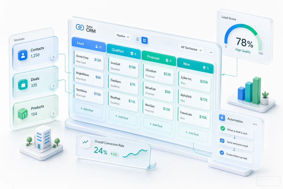Zoho CRM Setup Guide: Modules, Pipelines, and Automation for Growing Businesses