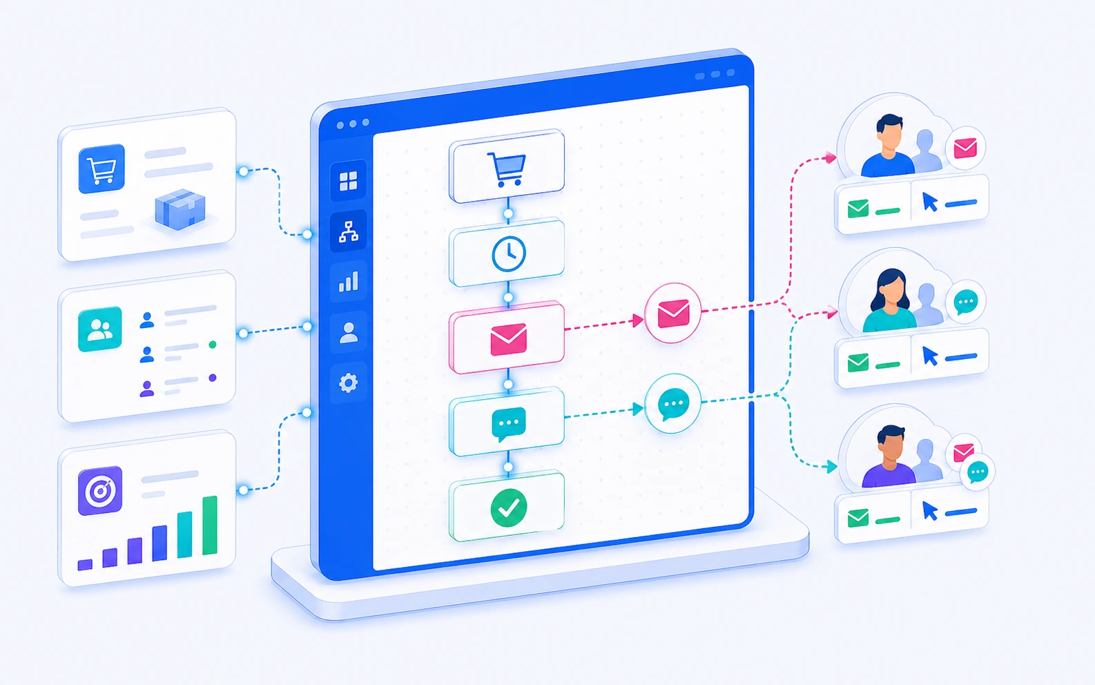 Marketing automation workflow, abandoned cart, post-purchase, and win-back campaigns