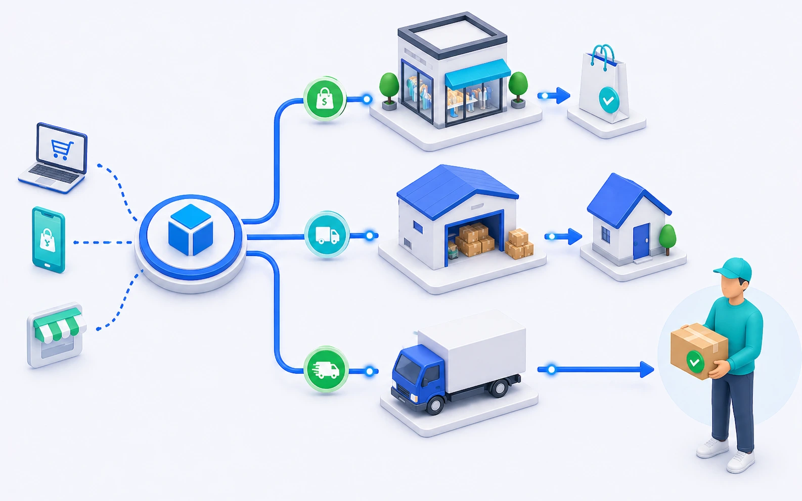 Omnichannel order fulfillment connecting online and in-store purchases